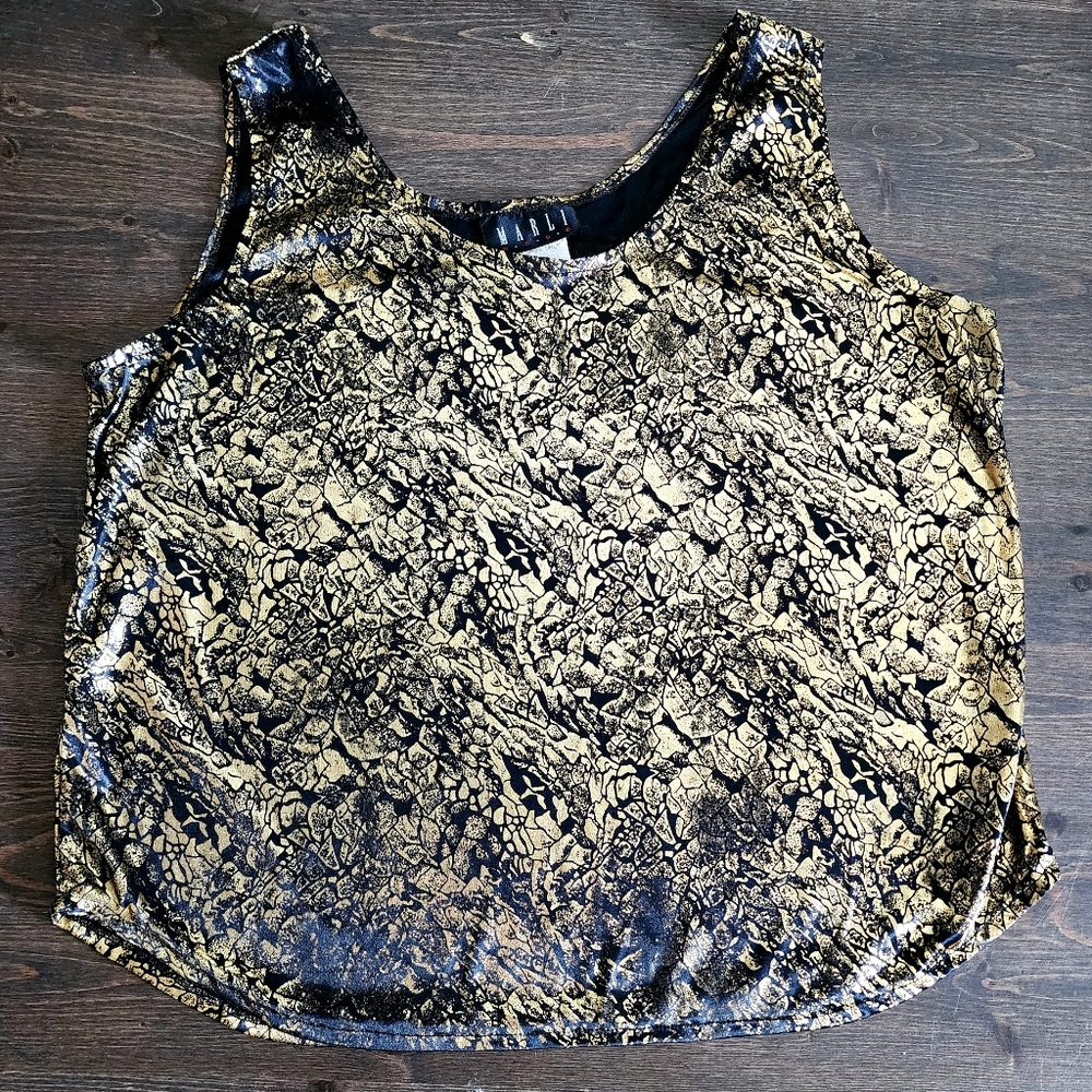 💐2/25Vintage Gold and Black Metallic Marli Mode Tank Top Sleeveless, size Large